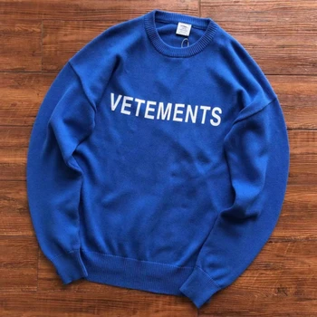 Vetements Свободные Свитера Для Мужчин И Женщин, Высококачественный синий свитер, Пуловеры ручной Вязки