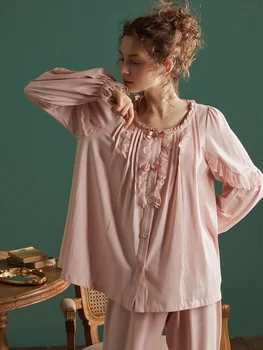 Новые винтажные хлопковые кружевные пижамные комплекты для женщин Весна-осень Deliacte Sweet пижамные костюмы Удобная домашняя одежда