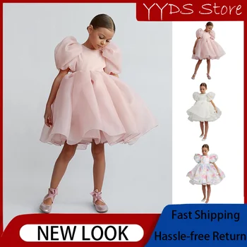 Детское платье Принцессы с пышными рукавами, платье в испанском стиле, весенне-летняя модная детская сетчатая юбка с пышной юбкой