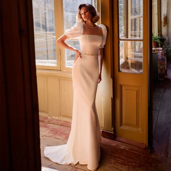 Элегантное свадебное платье русалки с квадратным вырезом и пышными рукавами, расшитое бисером, великолепные платья для новобрачных разных размеров