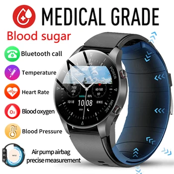 2023 Новые Часы для измерения уровня глюкозы в крови, Воспламеняющийся Ремешок, Точное измерение артериального давления, частоты сердечных сокращений, Смарт-часы Bluetooth SmartWatch + Коробка
