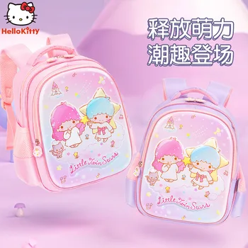 Детский рюкзак Hello Kitty из натуральной кожи Kawaii Sanrio, маленькая сумка-близнец со звездами, рюкзак для малышей, детские сумки для девочек, кошелек на молнии, рюкзак