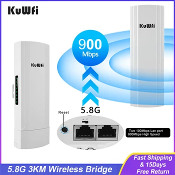 KuWFi 5,8 G WiFi Мост 900 Мбит/с 3 км PTP Доступ Беспроводной Открытый CPE WiFi Удлинитель 14dBi Антенна 2 *100 м LAN RJ45 Порт 24 В PoE