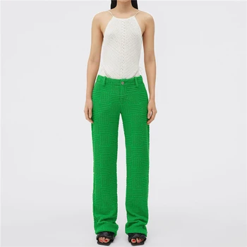 Осенние новые женские повседневные брюки с прямой трубкой и высокой талией большого бренда из жаккардовой махровой ткани Y2K зеленого цвета, модные универсальные брюки