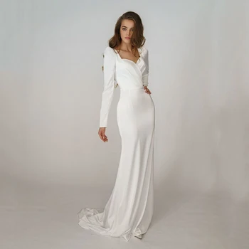 Элегантное Свадебное платье Русалки с Длинными рукавами 2022, Свадебное платье цвета слоновой кости, Простое платье невесты с открытой спиной, Vestido De Novia