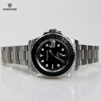 PORSTIER Высококачественные автоматические механические мужские часы 40 мм с браслетом из нержавеющей стали и Сапфировым покрытием для дайвинга Relogio Luxury Watch Men