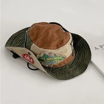 Японская шляпа Рыбака с вышивкой в стиле ретро, Женская Уличная панама, Мужская ковбойская шляпа в западном стиле