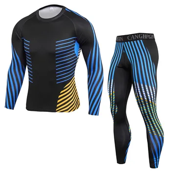Мужской облегающий спортивный костюм из 2 предметов, быстросохнущая футболка для фитнеса с длинными рукавами, Брюки, Спортивная одежда для велоспорта на открытом воздухе