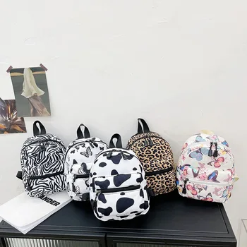Модная нейлоновая женская сумка с животным принтом, маленький рюкзак для девочки-подростка, школьный ранец, мягкая девочка, милый забавный рюкзак с коровьим пятном, мини-рюкзак