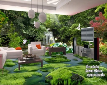 beibehang papel de parede 3d обои 3D зеленый лес водопад тема всего дома космическая мода водонепроницаемые обои для старших