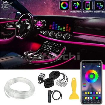 6 М EL неоновый провод RGB LED подсветка салона автомобиля, управление приложением по телефону, атмосферный свет, декоративная лампа