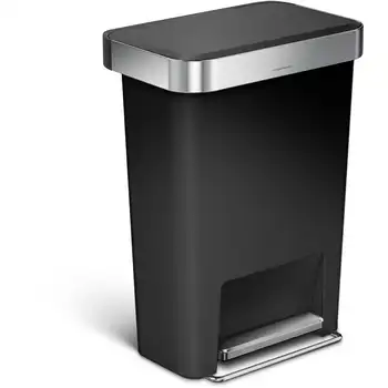 пластиковый Прямоугольный мусорный бак для кухонной ступеньки с карманом для вкладыша, черный
