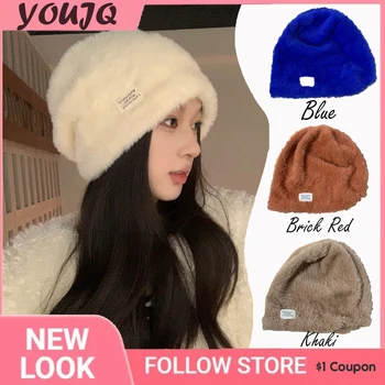 Y2K Корейские женские шапки, зимние теплые, утолщенные, плюшевые, мягкие, в японском стиле, Ретро, с ворсом, INS, Пуловеры, Шапочки, Gorras