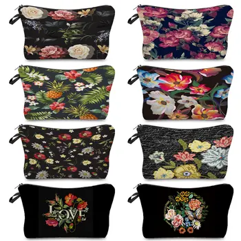 Портативные красочные женские модные сумки для хранения туалетных принадлежностей с цветочным принтом, освежающие, красивые, Черные косметички, косметичка по индивидуальному заказу