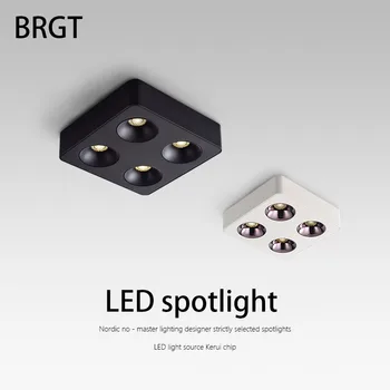 BRGT светодиодный точечный светильник, прожектор поверхностного монтажа, Тонкий потолочный светильник, 4 головки, 2 головки, Алюминиевый Антибликовый светильник Foco, внутреннее освещение 110V220