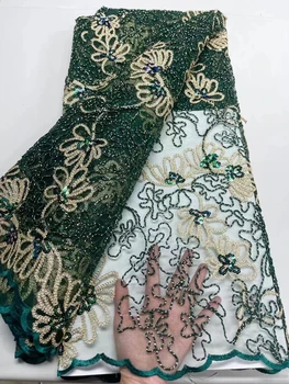 Последняя мода Роскошная Последовательность Африканский Французский Тюль Кружевная Ткань Высококачественная Вышивка Блестками Кружевная ткань Ручной работы из БисераJY24