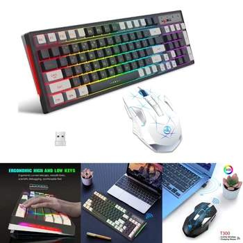 Беспроводная 96-клавишная Мембранная клавиатура Механическая RGB Перезаряжаемая Комбинированная мышь с разрешением 2400 точек на дюйм для Игры, Офиса, домашней КОМПЬЮТЕРНОЙ периферии, Прямая поставка