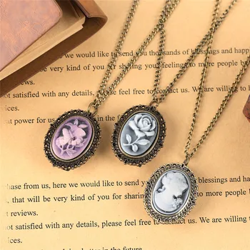 Ожерелье с красивым цветком для женщин, Женские кварцевые карманные часы, подарки для подруг, Бронзовые Винтажные часы с подвеской, Цепочка