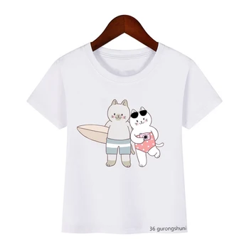 Футболка Love Funny Travel Cat, Пляжная футболка с графическим принтом Kawaii для девочек, Детская одежда, Летняя Модная Повседневная футболка Для мальчиков, Топы Оптом