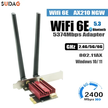 Wi-Fi 6E AX210 5374 Мбит/с Трехдиапазонный 2,4 G / 5G / 6 ГГц Беспроводной PCI-E Адаптер, Совместимый с Bluetooth 5,2 Сетевая WiFi карта Для ПК Win 10/11