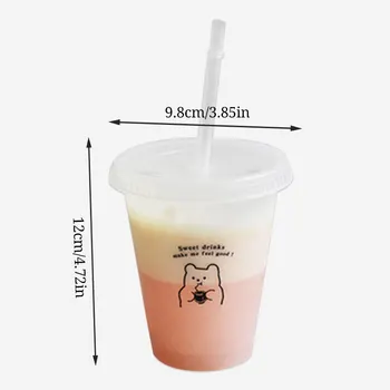 Пластиковые соломенные стаканчики можно использовать повторно, удобные стаканчики большой емкости с мультяшным рисунком, для питья кофе, молока, чая, летние инструменты для питья