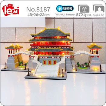 Lezi 8187 World Architecture Tang Paradise Palace Garden со светодиодной подсветкой, Мини-алмазные блоки, кирпичи, строительная игрушка для детей Без коробки