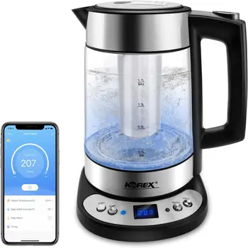 Чайник с управлением через приложение, стеклянный бойлер для воды в комплекте, фильтр Подходит для Alexa Google Home Assistant, не содержит бисфенола Отлично подходит для кофе