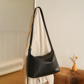 Женская осенняя сумка из натуральной кожи, новая большая вместительная сумка через плечо, простая и универсальная сумка через плечо