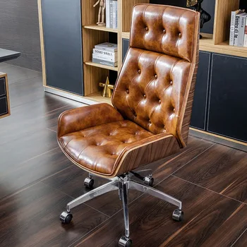 Дизайн кожаного офисного кресла с подушкой для спинки, Выдвижное Оранжевое Кресло для руководителя, Вращающиеся колеса, Мебель для спальни Silla Oficina