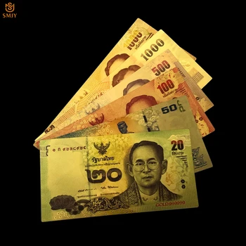 6 шт./лот Азиатская валюта, набор Тайских золотых банкнот20,50,100,500,1000 Бат в 24-каратной позолоченной банкноте для Рождественских подарков