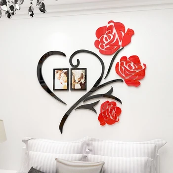 Акриловые Зеркальные наклейки на стену Love Rose для гостиной, спальни, Свадебного Романтического украшения, Фоторамки, наклейки на стену, Домашний декор