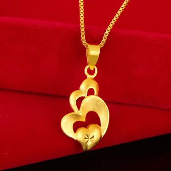 Классическое ожерелье из золота 24 Карат для женщин, Романтическое ожерелье с подвеской в форме сердца для свадьбы, помолвки, Дня рождения, изысканные ювелирные подарки