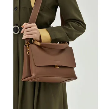 Брендовая кожаная сумка для поездок на работу, Новая модная сумка, женская сумка через плечо, нишевый дизайн, сумка-мессенджер в британском стиле N1455
