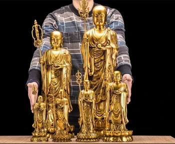 Фигура Будды Бодхисаттвы Кшитигарбхи ВЫСОТОЙ 24 см # Буддийский ученик ДОМАШНЯЯ семья эффективная защита ФЭН-ШУЙ медная статуя