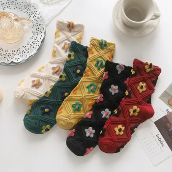 Новые поступления, Женские носки с мультяшным цветком, Harajuku Kawaii, Носки для экипажа, Уличная одежда, Дышащие Весенне-осенние повседневные носки Harajuku Soks Sox