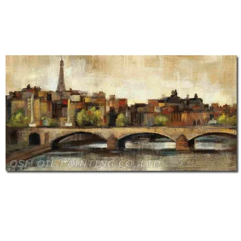 Профессиональный художник, Ручная роспись, Высококачественная картина маслом Impression Paris Bridge на холсте, Картина маслом Impression Landscape