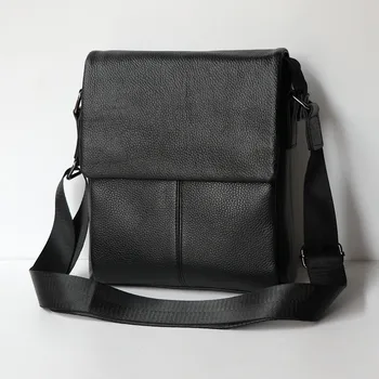 AETOO, молодежная мужская сумка через плечо из воловьей кожи первого слоя, деловая повседневная модная сумка с вертикальной молнией, чистый черный цвет