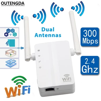 Беспроводной WiFi Ретранслятор 300 Мбит/с Сетевой маршрутизатор AP с Двумя Антеннами Repetidor Wifi Усилитель сигнала Расширитель 802.11n/b/g с WPS
