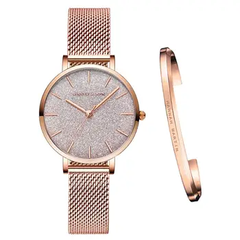 Наручные часы с сеткой из нержавеющей стали, новый бренд, роскошный японский кварцевый механизм, розовое золото, Дизайнерские часы в элегантном стиле для женщин