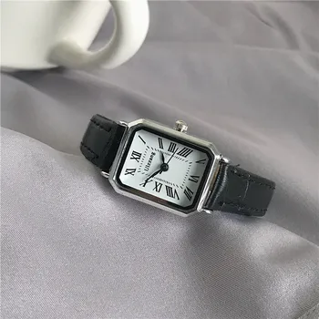 Ретро Часы Классический Повседневный кварцевый циферблат Кожаный ремешок Прямоугольные часы Модные наручные часы для женщин Наручные часы
