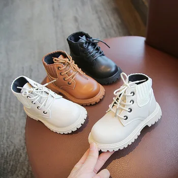 Ботинки для маленьких девочек Зимняя детская обувь Плюс бархатные теплые детские снегоступы Модные кожаные Удобные ботинки для мальчиков с мягкой подошвой