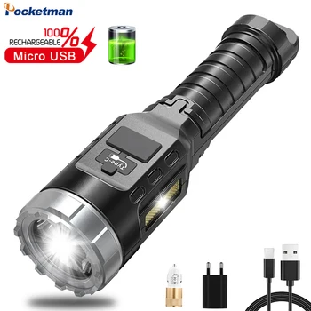 Мощный светодиодный + боковой COB фонарик, USB Перезаряжаемые фонарики, Водонепроницаемый фонарь для кемпинга, светодиодный аварийный приключенческий светильник