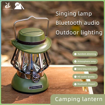 Bluetooth Аудио Светодиодный фонарь для кемпинга, Перезаряжаемый металлический фонарь для кемпинга в стиле ретро, Портативная теплая лампа для освещения уличной палатки с водой