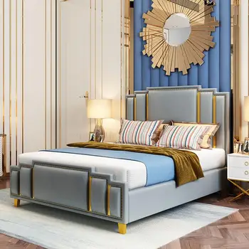 Кровать с мягкой обивкой в скандинавском стиле с высокой спинкой, Большое пространство для хранения, Простая Современная мебель для гостиничных апартаментов, Бытовая Двуспальная кровать