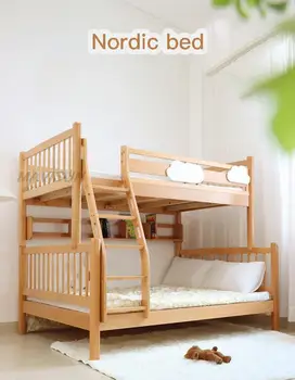 Современный стиль, массив бука, Высокая и низкая Двухэтажная детская двухъярусная кровать для мальчиков и девочек, спальный гарнитур Nordic Ins Wind