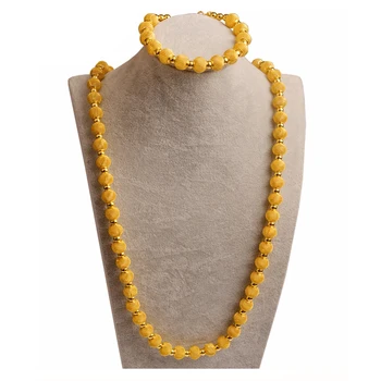 Anniyo 82 см Ожерелье с бусинами и 24 см Браслеты для женщин, Модные Вечерние комплекты Ювелирных изделий с шариками Золотого цвета (размер шарика 1,2 см) #103606