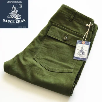 SauceZhan OG-107 Повседневные брюки в стиле Милитари, Винтажные Классические Мужские брюки Baker из оливкового Сатина, Атласный Хлопок прямого кроя