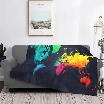 Одеяло с акварельным рисунком на карте мира, фланелевый Атлас с принтом, Портативное легкое одеяло для дома, автомобильное одеяло