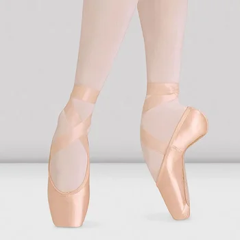 Женская танцевальная обувь USHINE Girls Розовые Балетные тапочки-пуанты, Балетки на плоской подошве с лентами, подушечки для носков Розового цвета