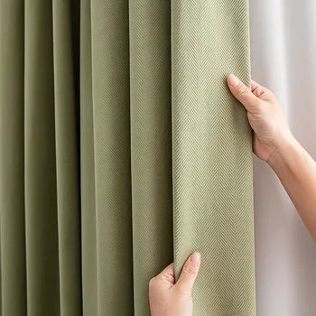 Зеленый цвет матча в елочку Гостиная Спальня плотные бархатные шторы в скандинавском стиле ретро